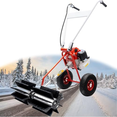 Escoba eléctrica de Mano de 2 Tiempos de 1,7 HP, barredora con Ruedas, Escoba barredora a Gas, for césped Artificial, Grava, Limpieza de Nieve, Carreteras, Trabajo Pesado.