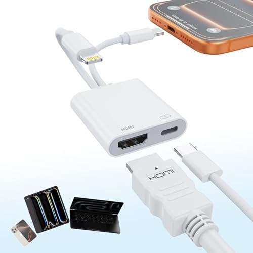 [Certificado MFI] Adaptador USB-C y Lightning a HDMI para iPhone 17/16/15 para televisor/proyector, convertidor AV Digital 4K @60 Hz, Adaptador de iPad a TV, Apple Lightning a HDMI para iPad/MacBook