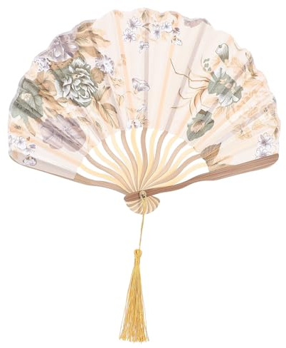 Artibetter Abanico Plegable de Mano para Fiesta Verano, Estilo Chino Tradicional Patrón Floral, Fácil de Llevar y Elaborado en Bambú y Tela