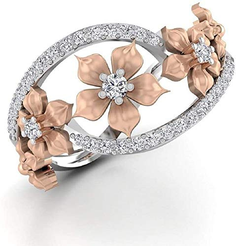 HMJGDHX 925 Silver Blommig Ring Tvåfärgad Rose Gold Blomsmycken Damförlovningsring Smycken Present Eternity Band Storlek 6-10 (US 10)