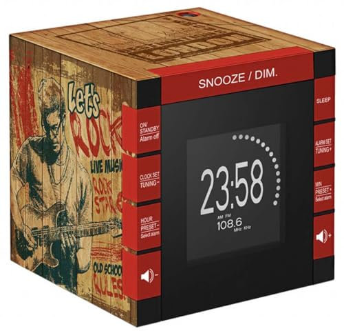Bigben Interactive RR70PROCKWOOD Radio Sveglia con Display LCD e Proiezione Orario, Rock, Multicolore