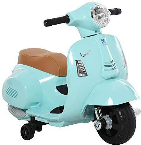 HOMCOM Moto Eléctrica Vespa para Niños de 18-36 Meses Moto de Batería 6V con Faro Bocina y 4 Ruedas Motocicleta Infantil con Licencia 66,5x38x52 cm Verde