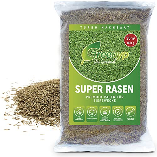 Greenyp® Super Rasen I sattgrüner Premium Zierrasen Nachsaat I Traumrasen Grassamen Rasensamen Rasensaat Gras besonders dichtwachsend 0,8kg für 35m²