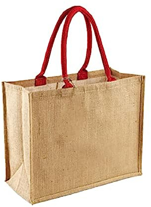 Bolsa de yute natural, 42 x 33 x 19 cm, bolsa de yute impermeable, bolsa de yute para revestir a ganchillo, bolsa para la compra, bolsa de la playa y verano, rojo, 42 cm x 19 cm x 33 cm