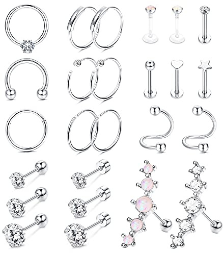 JeweBella 25Pcs Cartilage Earrings for Women Men CZ Tragus Hoop Stud Earring Set Cartilage Hoop Earrings Conch Cartilage Tragus Helix Piercing Jewellery