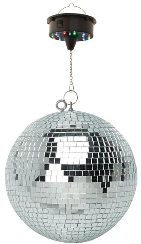 Boule à Facettes Argentée 50cm FXLab avec deux points de suspension + Moteur de boule à facettes LED à batterie FXLAB