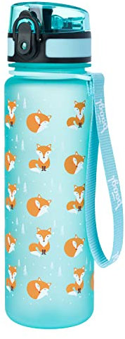 Baagl Kinder Trinkflasche Auslaufsicher Wasserflasche 500ml, Schule und Sport Flasche für Jungen, Mädchen Tritan (Fuchs)
