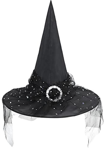 Zando Lace Toddler Kid Black Witch Hat, Foldable Halloween Hat with Veil, S