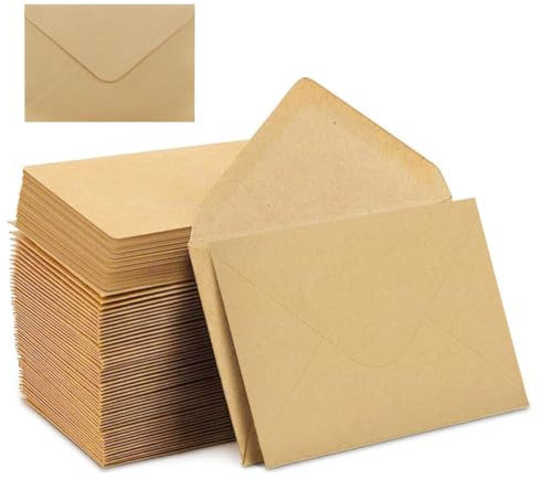 100 Stück Kraftpapier Umschläge 16,2 x 11,4 cm Briefumschläge Braun Briefumschlag Ohne Fenster Selbstklebend Nassklebung für Geschenk Grußkarten Einladung Spitzklappe Umschläge