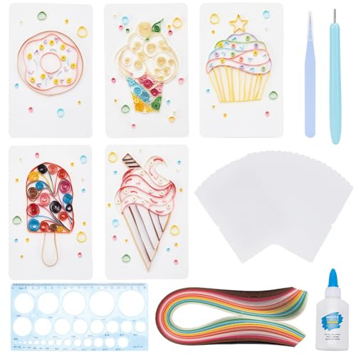 WEBEEDY Paper Quilling Kits for Beginners - DIY Sweet Treats Card Making Set With 36 Colors Strips, 20 Cards, Tools and Supplies - Home Room Wall Art Decor Creative Gift