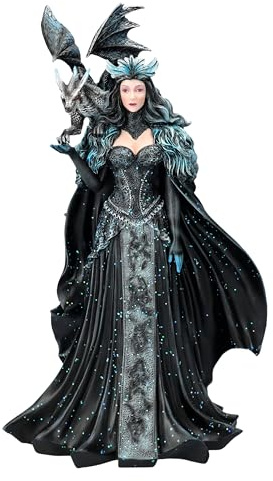 Majestuosa figura de mago de 40 cm – Reina de la oscuridad con dragón, reina de las sombras, estatua de bruja gótica