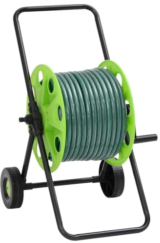 vidaXL Carrello Avvolgitubo Verde con Set Raccordi Tubo 0,5 50 m PVC, Carrello avvolgitubo da Giardino, Carrello avvolgitubo con Ruote, Carrello avvolgitubo per irrigazione