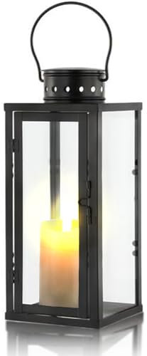 Accmuzzy Lanternes noires pour l'extérieur, en métal et verre, lanterne funéraire cimetière résistante aux intempéries, idéale comme photophore d'extérieur, bougeoir et lanterne décorative pour le