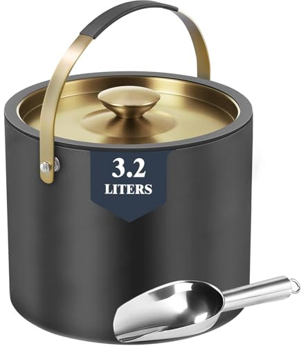 3.2L Insulated Ice Buckets for Parties, Elegant Double Wall Stainless Steel Champagne Buckets with Lid & Scoop,Ideal for Cocktail Bar, Chilling Wine, Champagne
