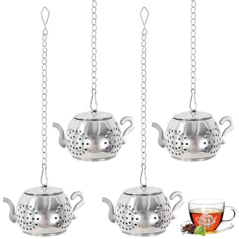 SNONESIY 4Pcs Edelstahl Teesieb für Losen Tee Tasse Teeeier Teefilter Tee Ei Sieb mit Verlängerter Kette für Teekannen Teetassen