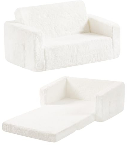 YOTATING Sofá para niños, sofá plegable 2 en 1, cómodo sofá cama doble para niños para sala de juegos, 2 asientos extra suave, sofá para niños y niñas, color beige