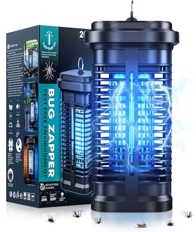 Quilted Northern Lampada Antizanzare Elettrica, Aggiornamento 20W UV Zanzariera Elettrica Anti Insetti per Giardino Interno Esterno Impermeabile IPX4, con 1 Spazzole Pulit