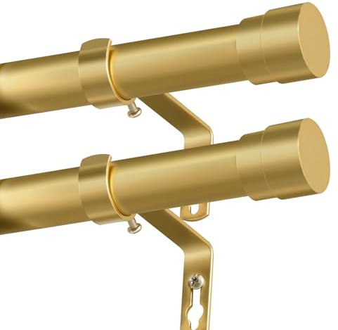 BellaHills 25mm Curtain Poles for Eyelet Curtains Adjustable Curtain Rod with Metal Finials 76 to 190 cm Window Curtain Pole with Brackets Fittings Set for Living Room Bedroom, 2 Pack, Gold