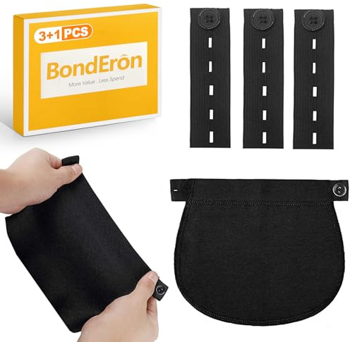 BondEron 4 stycken elastiskt byxförlängning och knappförlängningsset – ballongförlängning för byxor, jeans | för kvinnor och män | Lämplig för tidig graviditet och viktfluktuationer