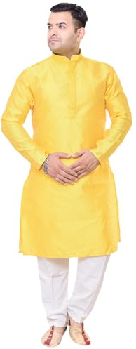 Desi Sarees Men's Jacquard Kurta With Straight Trouser Haldi Maiyan Outfit 1930 (UK, Numeric, 42, Regular, Regular, Yellow)