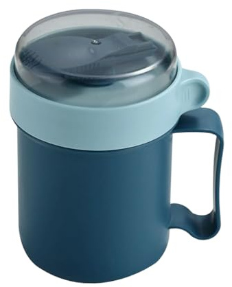 Tasse De Petit-déjeuner, Étanche, 500 Ml, Bols À Céréales À Large Ouverture Avec Cuillère Pliable, Récipients À Soupe Avec Couvercles, Faciles À Transporter, Pour L'école, Le Bureau, L'extérieur, Les