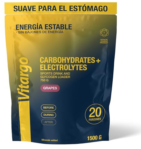 Vitargo Kolhydrater Pulver med Elektrolyter, 1500 g Isotonisk Sportdryck Pulver - Snabb Energi Före och Under Träning, Skonsam för Magen, för Uthållighetssport, Alternativ till Maltodextrin, Grapes