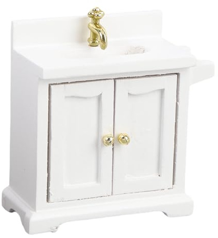 SustVita Lavandino da Bagno dettagliato per casa delle bambole con design a pavimento per scene in miniatura e sale giochi offre divertimento interattivo, mobili per casa delle (White)