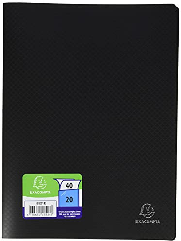 Exacompta 8521E Premium Sichtmappe aus blickdichten Kunststoff DIN A4 mit 20 Klarsichthüllen, 40 Sichten, perfekt für die Schule und das Büro Aktenhülle, Prospekthülle, schwarz