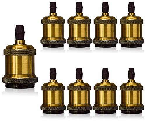 iDEGU 9 stycken Reteo lampsockel E27 metall lampsockel Edison lampfötter skruvar LED-adapter lampa för ljuskrona hängande lampa taklampa gör-det-själv – färg: mässing