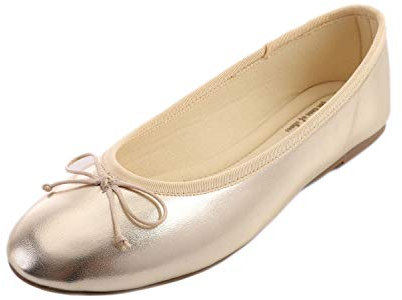 Feversole Women's Macaroon Colorful Memory Foam Cushion Ballet Flat Pumps Patent Gold