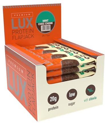 Premium LUX Protein Flapjack Bars - High Protein, Low Sugar Snack – Bodybuilding Warehouse - Mint Chocolate Chunk (24 x 75g)