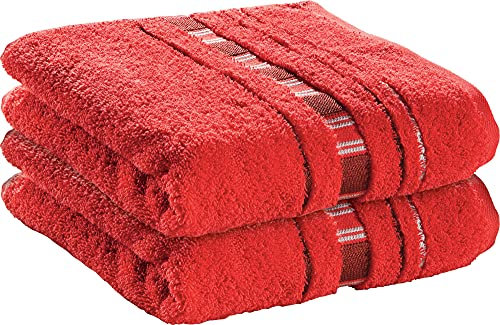 Erwin Müller Handtuch-Set 2er-Pack Achern rot Größe 50x100 cm - #500g/m² - schnell trocknend, extra saugstark, beidseitige Schlaufen