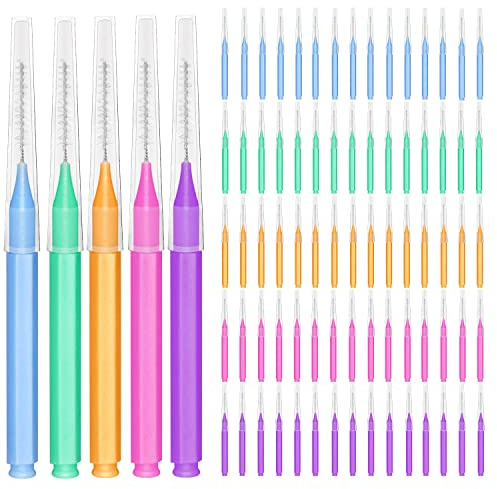 EasyHonor Braces Brush for Cleaner Interdental Toothpick Dental Tooth Flossing Head Oral Hygiene Flosser Cleaners Cleaning Tool (5Colors,75pcs)