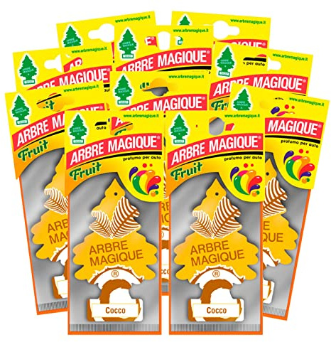 Arbre Magique Mono, Profumatore Auto, Fragranza Cocco, Profumazione Esotica e Fruttata, Durata fino a 7 Settimane, Made in Italy, Confezione da 10 Pezzi