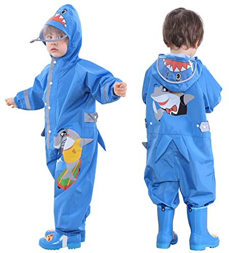 Kinder Regenanzug - Jungen Mädchen Regenmantel Wasserdichter Regenponcho Niedlicher Cartoon-Muster Regen Anzug Leichter Regenjacke Onesie Regenbekleidung 2-8 Jahre