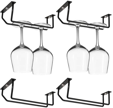 Yimerlen 7 Inch Black Wine Glass Rack, Under Cabinet Wine Glass Holder, Metal Stemware Rack Hanger for Kitchen Storage (4 Pack)