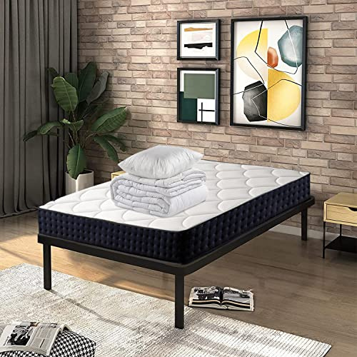 IZTOSS Ensemble (Matelas 90x190x16cm, Matelas + Oreillers + Couette +Sommier)