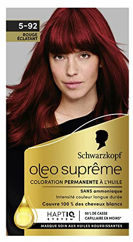 Schwarzkopf – Oleo Suprême – Coloration Permanente à l’Huile – Couleur et Eclat Longue Durée – sans Ammoniaque – Couvre 100% des Cheveux Blancs – HaptIQ Système – Rouge éclatant 5-92