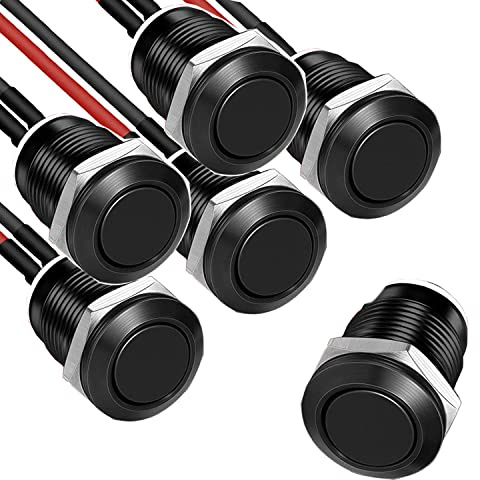 RUNCCI-YUN 5Pcs 2A 12V/24V/125V/250V 16mm Interruttore a Pulsante Interruttori a Pulsante momentaneo in Metallo Impermeabile SPST NO Interruttore momentaneo(testa piatta)