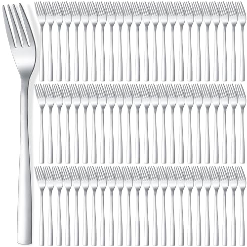 Minatee 100 Pieces Dinner Forks Bulk Set 8 Inches Stainless Steel Metal Forks Silverware Flatware Mirror Polished Salad Cutlery for Home Kitchen Restaurant Eating Silverware Utensils