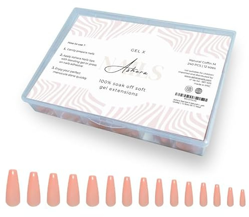 Ashera Nails – Capsules Gel-X Coffin (Ballerine) • 240 Tips • 15 Tailles • Couleurs naturelles • Pose Rapide & Rendu Nude Élégant • Ongles Américains Premium Semi-Transparents (Natural)