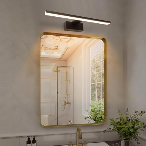 Aigostar Lampara LED de Espejo 40cm 8W 560LM Lámpara de Baño Amarillo Cálido 4000K Lámpara LED de Pared IP44 230V Luz de Espejo de Baño de Negro 2pcs