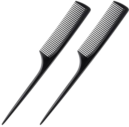 2 Pack Rat Tail Comb for Root Teasing, Black Fine Tooth Teasing Comb for Sectioning, Parting, Styling Hair