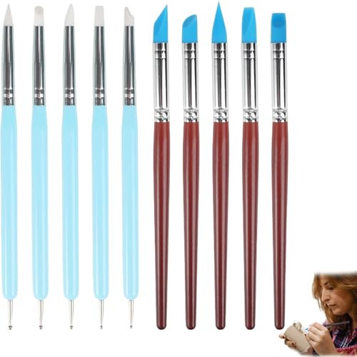 pcsfoe 10 Stück Modellierwerkzeug,Modelierwerkzeugset,Töpferwerkzeug,Silikon Pinsel,Ton Werkzeug,Modelier Bastel Clay Werkzeuge,Sculpting Tools Gummi Malerei Pinsel Für Keramik Skulptur Malerei