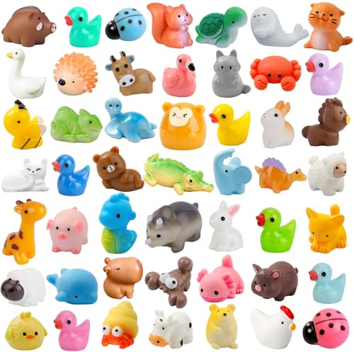WIURGOHA 50 Pcs Mini Resin Animals 50 Styles Tiny Resin Animals Figurines Bulk for Fairy Garden Miniature Dollhouse Accessories Hide Crafts Decor