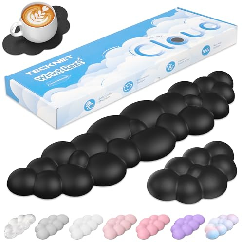 TECKNET Cloud Wrist Rest Keyboard Set, Memory Foam & PU Leather,Black | Cloud Keyboard Rest for Wrist Support and Arm Rest, Desk Cloud Wrist Pad for PC/Gaming/Hand Cushion/Computer