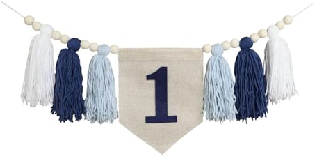 Amagogo Highchair Banner 1 Birthday Banner for High Chair Kids Room Decor Birthday Hanging Decoration Baby 1ST Birthday Decoration, blue