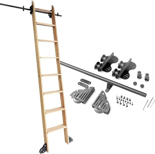 Retractable Rolling Ladder Hardware Kit - 10ft Sliding Barn Door Track/Rail for Home & Library - Mobile Ladder System (No Ladder Included) - Easy Install