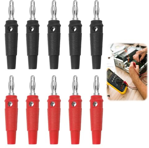 10 conectores banana de 4 mm de alta corriente, 20 A para altavoces, tipo de tornillo, apilables, sin soldadura, rojo y negro, para cajas de cables, receptores AV, equipos estéreo HiFi