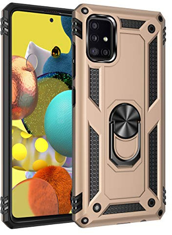 yanzi Compatible with SamSung Galaxy A51-5G Phone Case(2020)+3D Tempered Glass[Military-Shockproof]-[Kickstand] Bumper TPU Silicone Protection Smartphone Cover for Galaxy A51-5G-Gold
